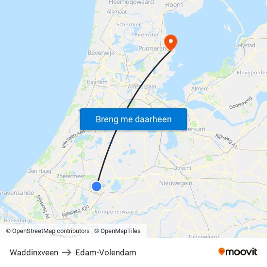 Waddinxveen to Edam-Volendam map