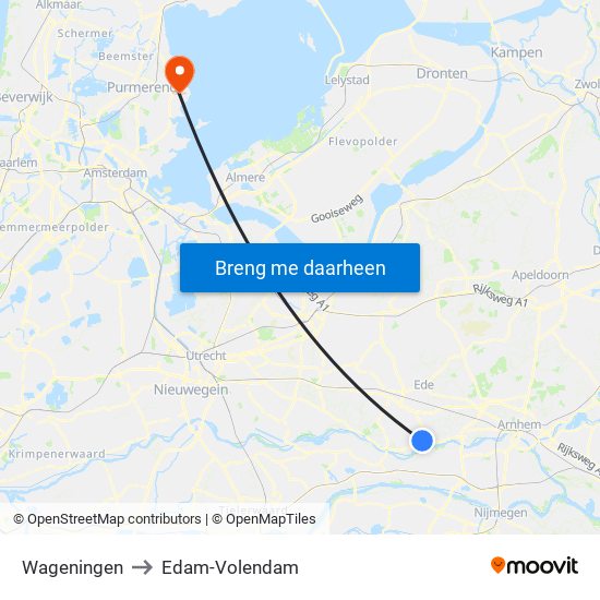 Wageningen to Edam-Volendam map