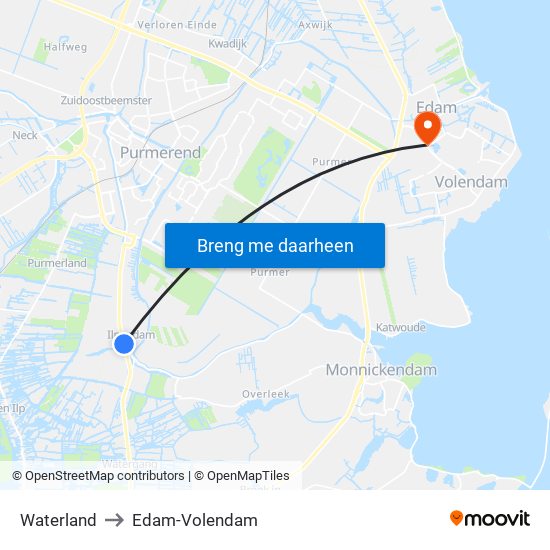 Waterland to Edam-Volendam map