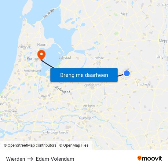 Wierden to Edam-Volendam map