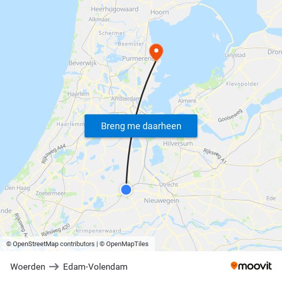 Woerden to Edam-Volendam map