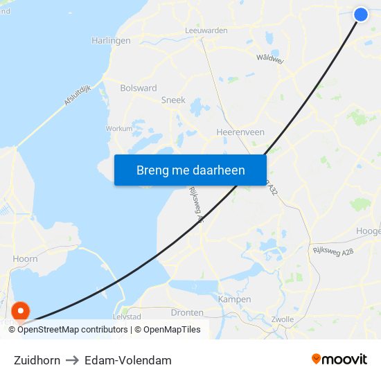 Zuidhorn to Edam-Volendam map