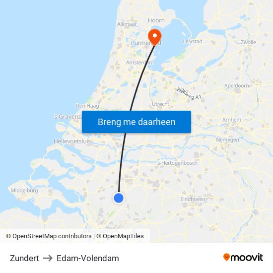 Zundert to Edam-Volendam map