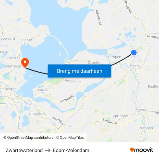 Zwartewaterland to Edam-Volendam map