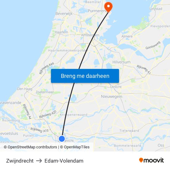 Zwijndrecht to Edam-Volendam map