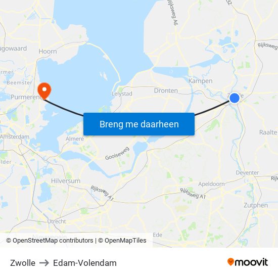 Zwolle to Edam-Volendam map