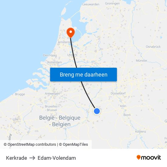 Kerkrade to Edam-Volendam map