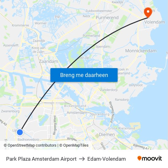 Park Plaza Amsterdam Airport to Edam-Volendam map