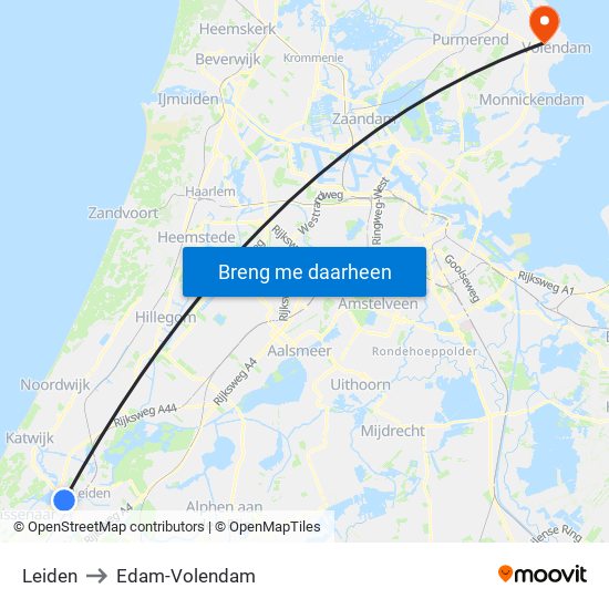 Leiden to Edam-Volendam map