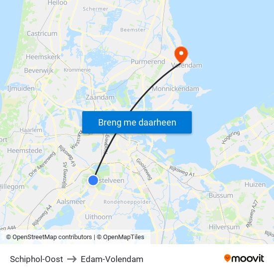 Schiphol-Oost to Edam-Volendam map