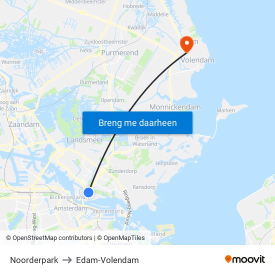 Noorderpark to Edam-Volendam map