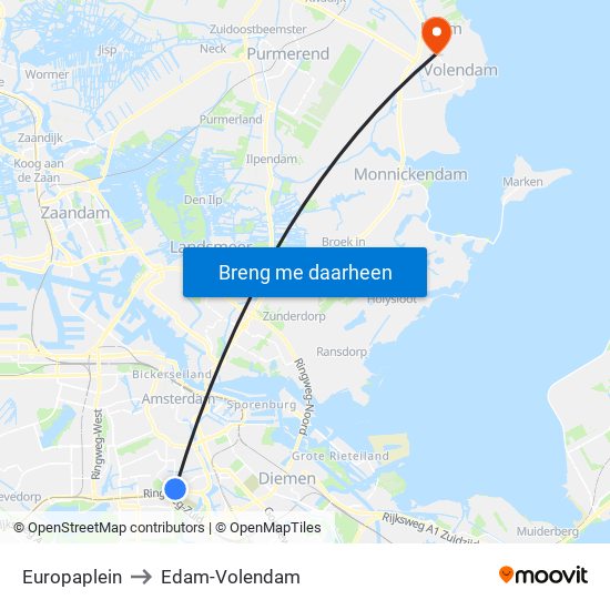 Europaplein to Edam-Volendam map
