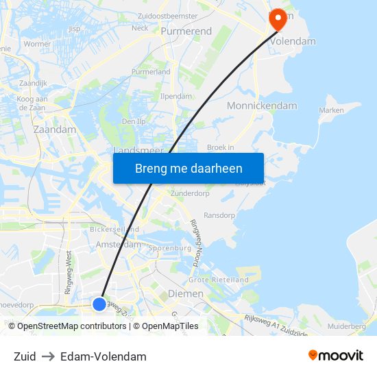 Zuid to Edam-Volendam map