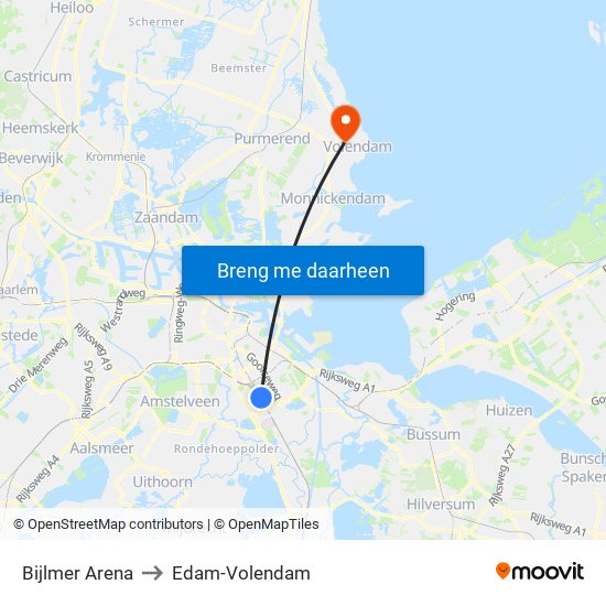 Bijlmer Arena to Edam-Volendam map