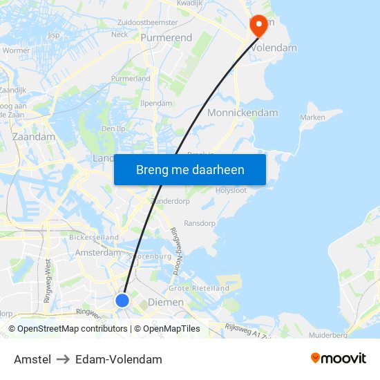 Amstel to Edam-Volendam map