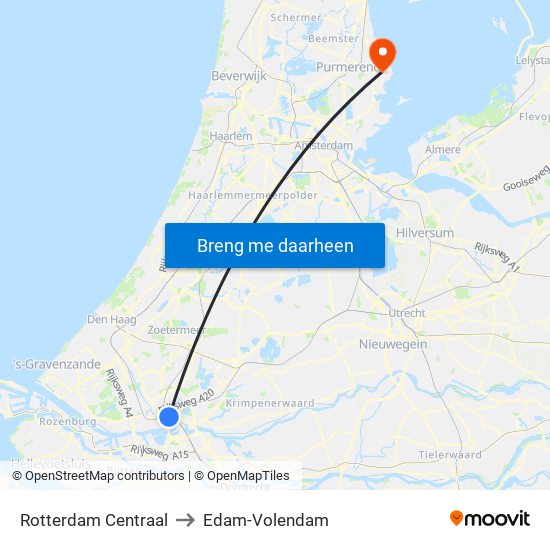 Rotterdam Centraal to Edam-Volendam map