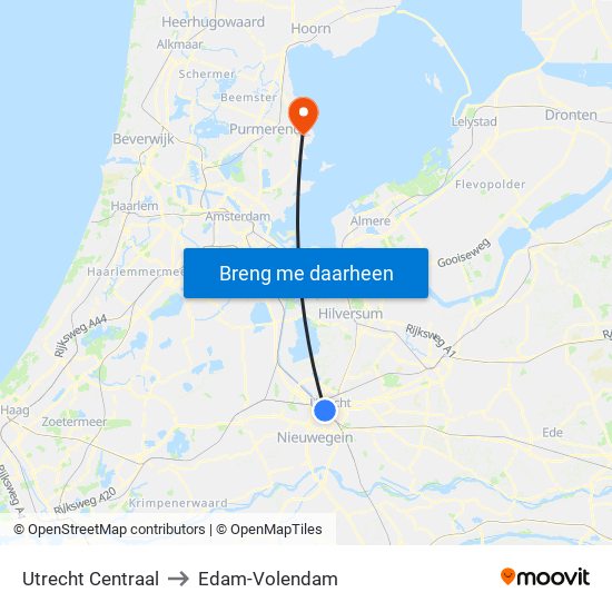 Utrecht Centraal to Edam-Volendam map