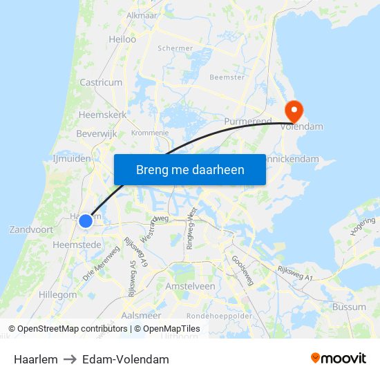 Haarlem to Edam-Volendam map