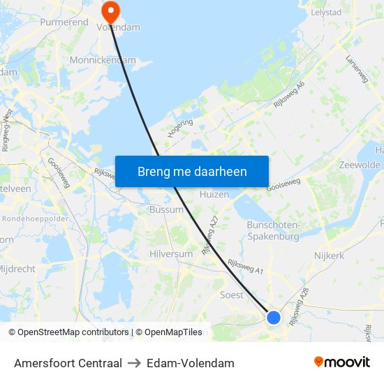 Amersfoort Centraal to Edam-Volendam map