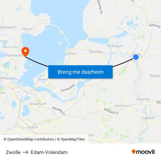 Zwolle to Edam-Volendam map