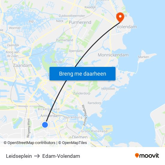 Leidseplein to Edam-Volendam map