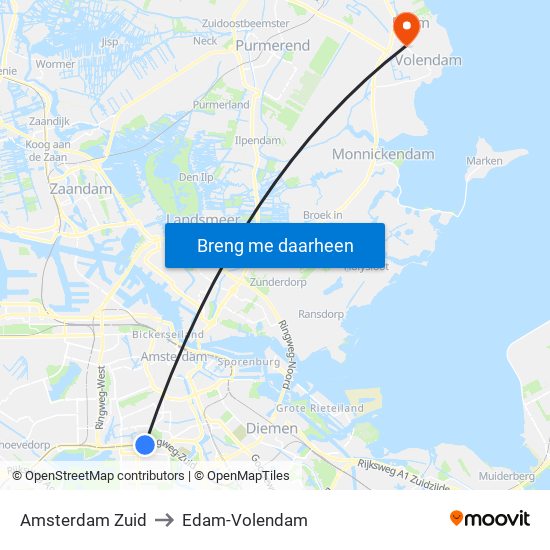 Amsterdam Zuid to Edam-Volendam map