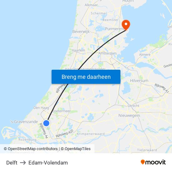 Delft to Edam-Volendam map