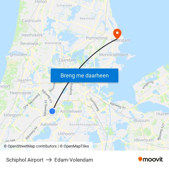 Schiphol Airport to Edam-Volendam map