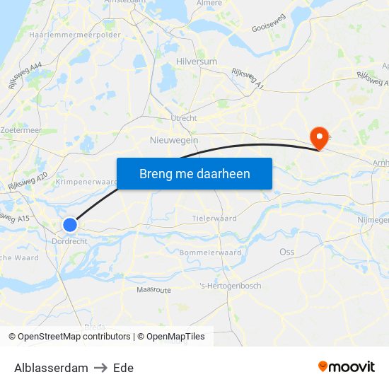 Alblasserdam to Ede map