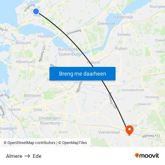 Almere to Ede map
