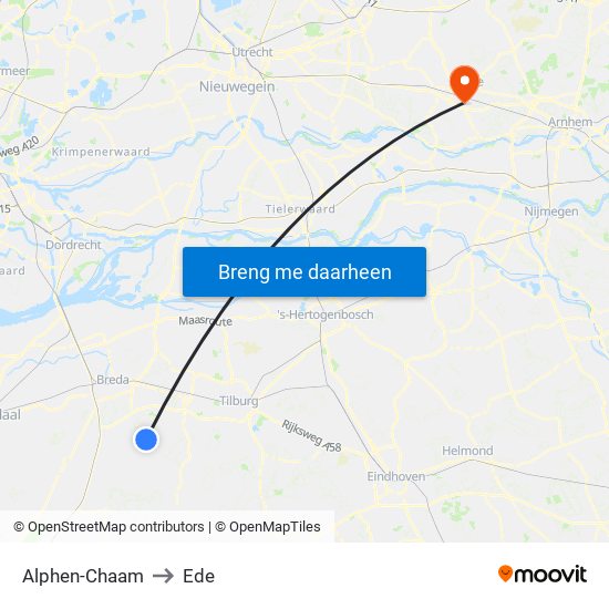 Alphen-Chaam to Ede map