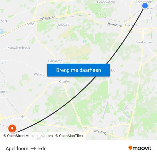 Apeldoorn to Ede map