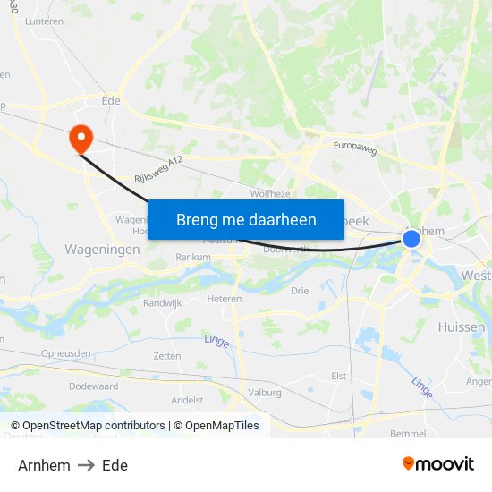 Arnhem to Ede map