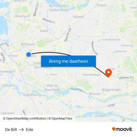 De Bilt to Ede map