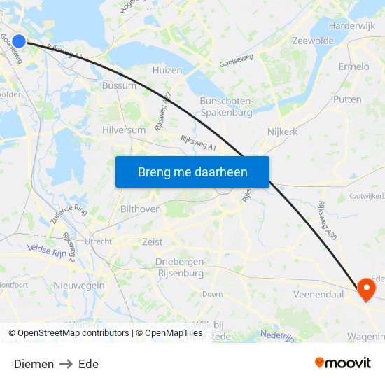 Diemen to Ede map