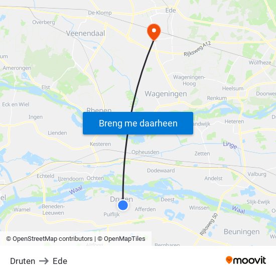 Druten to Ede map