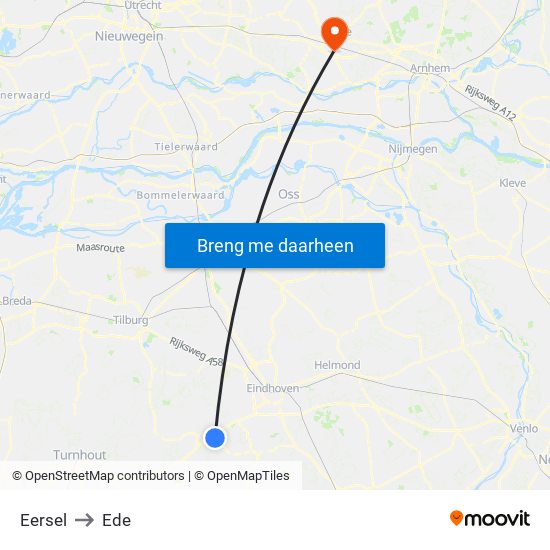 Eersel to Ede map