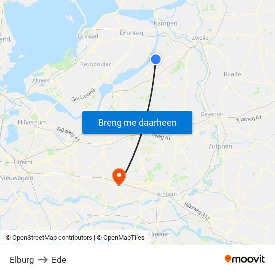 Elburg to Ede map