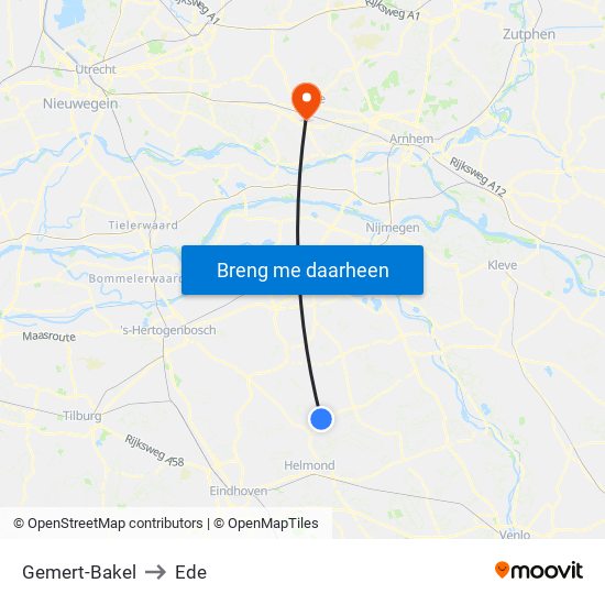 Gemert-Bakel to Ede map