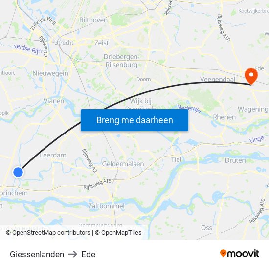 Giessenlanden to Ede map