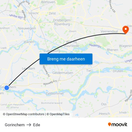 Gorinchem to Ede map