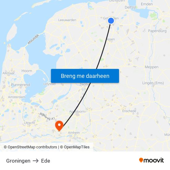 Groningen to Ede map