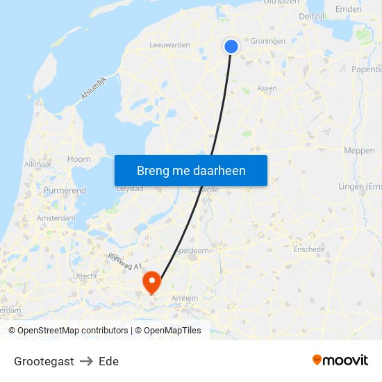 Grootegast to Ede map