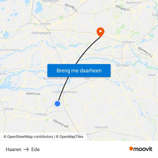 Haaren to Ede map