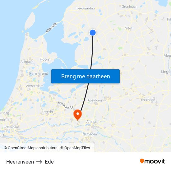 Heerenveen to Ede map