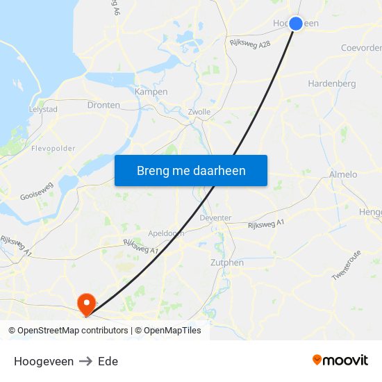 Hoogeveen to Ede map