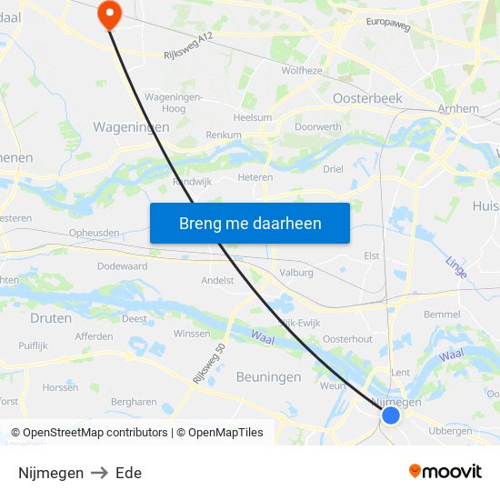 Nijmegen to Ede map