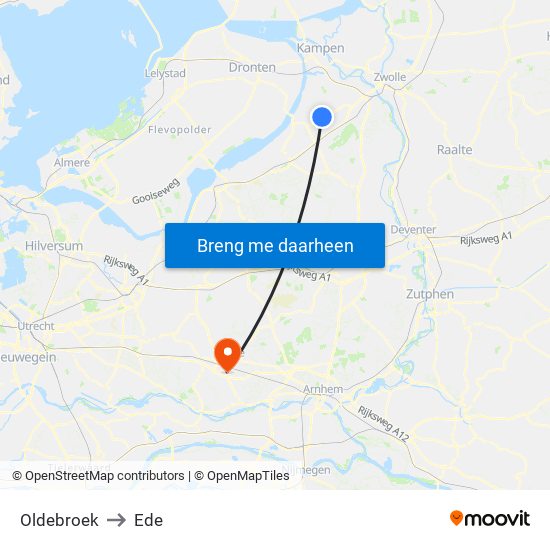 Oldebroek to Ede map