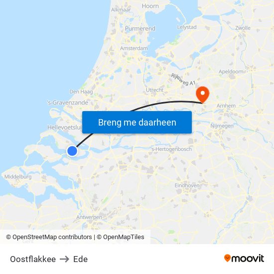 Oostflakkee to Ede map