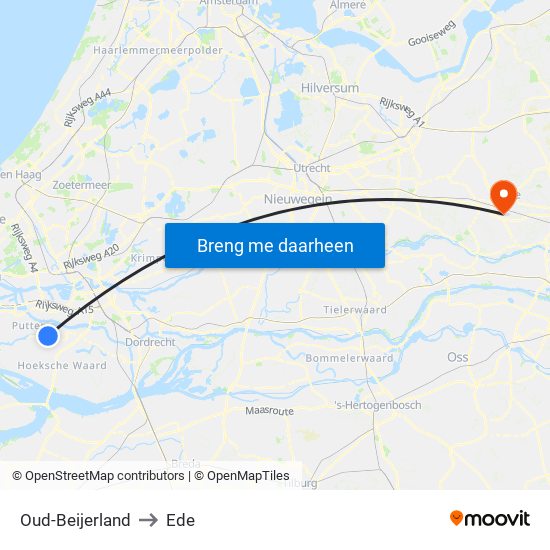 Oud-Beijerland to Ede map